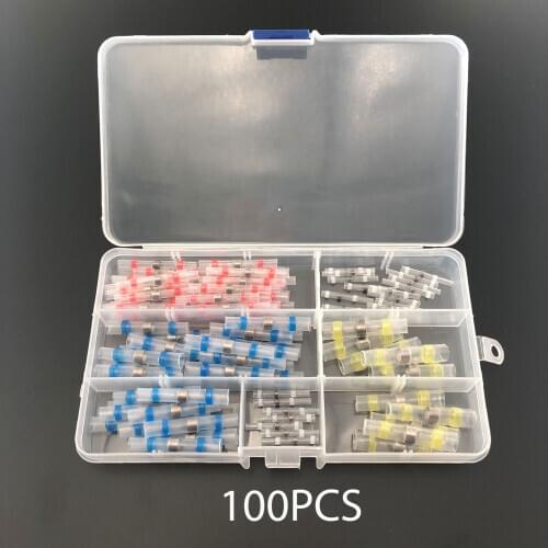 100PCS Solder Seal Wire Connector Heat Shrink Butt Terminals Electrical Insulated Marine Waterproof Copper Connectors