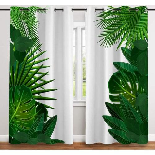 2 Pcs/set Tropical Leaves Thickened Cloth Curtain Nordic Window Blackout Curtains for Bedroom and Living Room