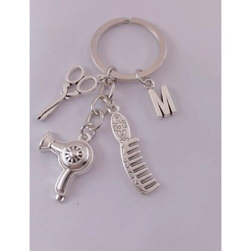 2021 Hair Stylist Essential Hair Dryer Scissors Comb Decorative Keychains Hairdressers Gift Key Rings Hair Dryer Letter Keyring