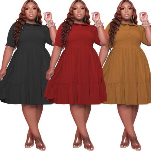 2021 European and American Fashion Sexy Plus Size Stitching Pleated Skirt Buttoned Long Skirt Dress