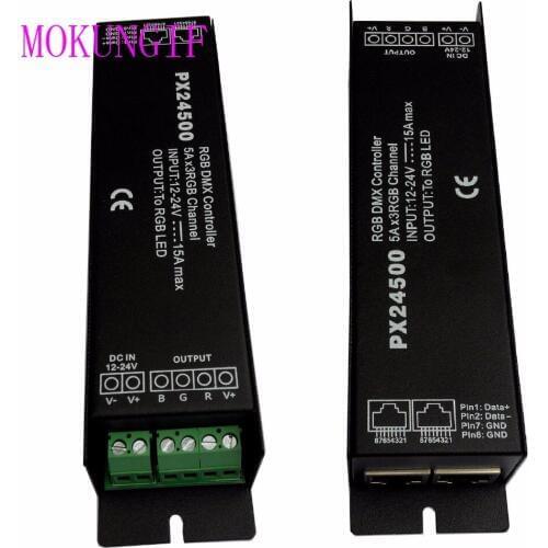 30Pcs fast shipping PX24500 DMX512/1990 Controller 3 CH for RGB LED strip Bulb Light Lamp DC 12V-24V