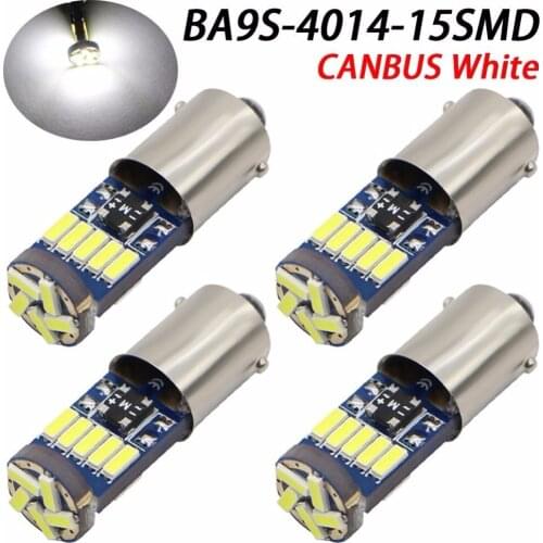 4Pcs BA9S LED White 1895 H6W T11 Bayonet Car Light Bulb Map Lamp 12V T4W 53 57 Error Free 15-4014SMD Chip