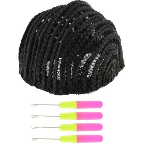 4pcs Crochet Hook Dreadlocks Lock Hair Braid Needles + Cornrow Wig Base Cap Lace Cap Hairnet for Wig Display
