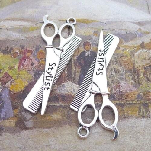 Newest 4Pcs 24*53mm Antique Silver Color Scissors Comb Charms Necklace Earrings Barber Tools Pendant For DIY Jewelry Making