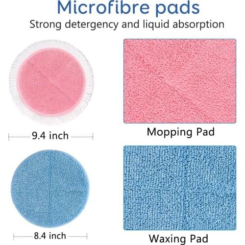 4 packs for BOBOT washable and reusable microfiber mop cloth, 2 blue waxing pads, 2 pink cleaning pads
