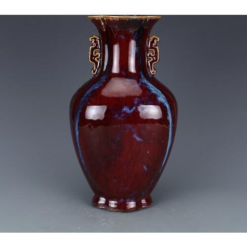 Antique QingDynasty porcelain vase,red ear bottle,Hand-painted crafts,Decoration,Collection&Adornment