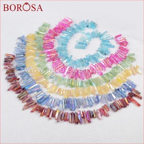 BOROSA 3 Strands Rainbow Aura Quartz Titanium Druzy Quartz Crystal Point Loose Beads Fashion Jewelry DIY Jewelry Making G0796