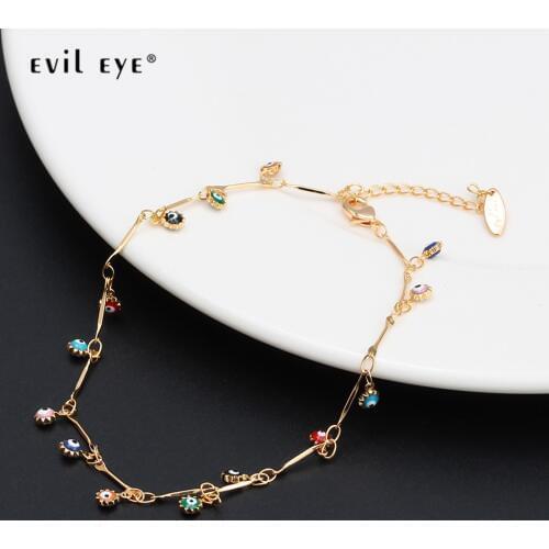 EVIL EYE Water Drop Sun Star Charm Anklet Gold Color Foot Chain Ankle Bracelet Adjustable Jewelry for Women Female Girls EY6528
