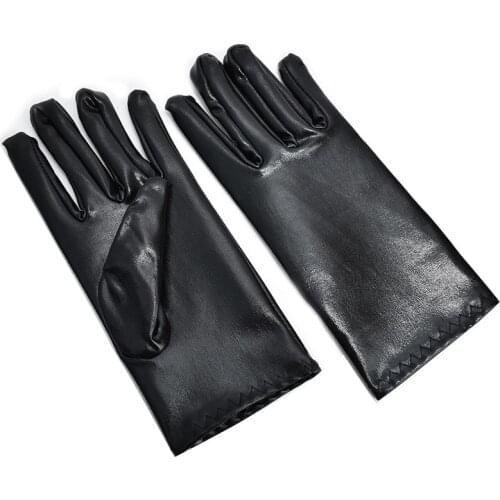 Black PU Leather Cosplay Gloves Military Parade Etiquette Performance Gloves Leather Gloves Mens And Womens Gloves