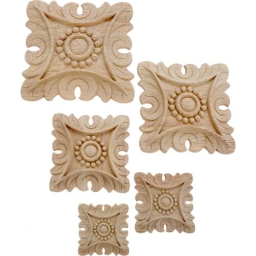 Flower Woodcarving Corner Decal Unpainted Wood Carved Decal Corner Onlay Applique Frame Furniture Door Decor Craft 5/6/8/10/12cm