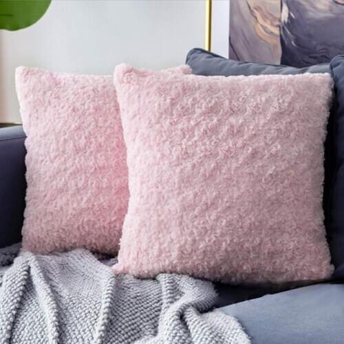 Decorative Throw Pillow Covers Luxury Faux Fuzzy Fur Soft Cushion Pillow Case Decor Rose Pink Cases for Couch Sofa Bedroom Car