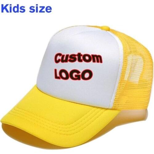 Child Baby DIY Custom Logo Trucker Hats Summer Boys Breathable Acrylic Print Logo Kids Girls Snapback Hats