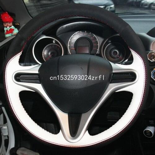For Honda Fit City Top Leather Steering Wheel Cover Hand-stitch on Wrap Cover
