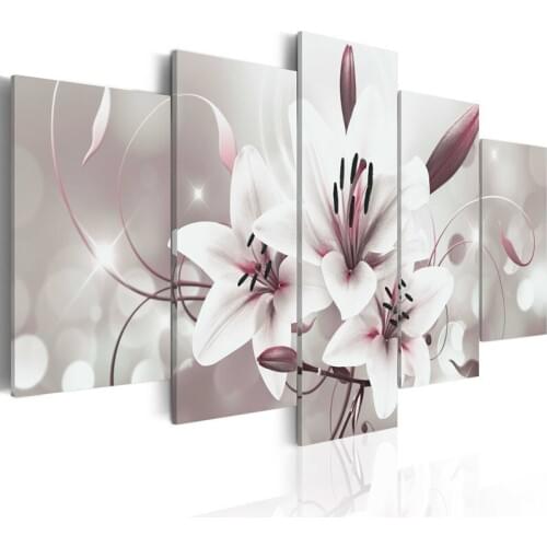 Home Decor 5 Pieces Canvas Printed Poster Beautiful Lily Flowers Painting Delicate Wall Art HD Pictures Bedroom Modular Frame