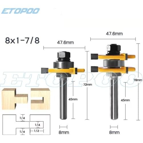 2pcs Tongue Groove Assembly Router Bit T-type Slot Bit Milling Cutters 6-12.7mm Shank For Flooring Panel Wood Cutting Tools