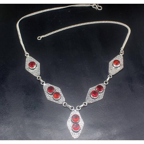 Gemstonefactory Jewelry Big Promotion Unique 925 Silver Fashion Vintage Red Garnet Women Chain Necklace 50cm 202101550