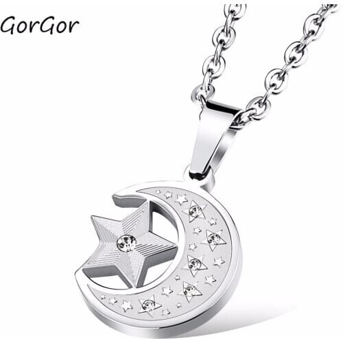 GorGor Hot Sale Stylish Psrsonality Durable Gift Star Moon Titanium Steel Summer Mens Pendant Accessories Necklace 1078