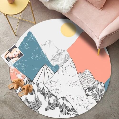 Hand Painted Pink Blue Mountain Round Mat For Girls Room Decoration Washable Floor Protection Mat Sofa Carpet Chair Table Mat