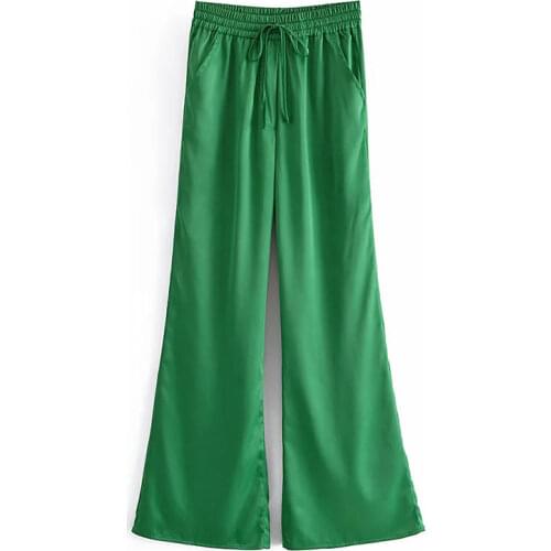 Nlzgmsj Za Women 2021 Fashion Women Green Casual Long Pants Trousers Vintage Style High Street Lady Pants Pantalon 202108