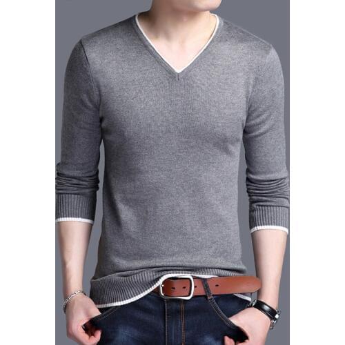 New Fashion Design Casual Solid V Neck Long Sleeve Sweater Man Red Navy Blue Knitwear Mens Pullover Sweaters Male M~3XL