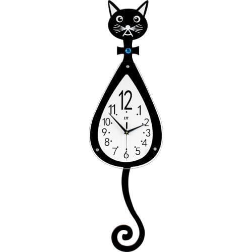 Cat wall clock wooden creative clock living room simple clock cartoon home decoration quartz clock