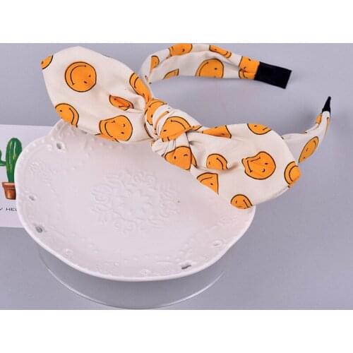 New Cute Smile Print Hairband Fashion Girl Fabric Adjustable Rabbit Ear Headhoop Sweet Women Bow Knot Headband Hair Accessories