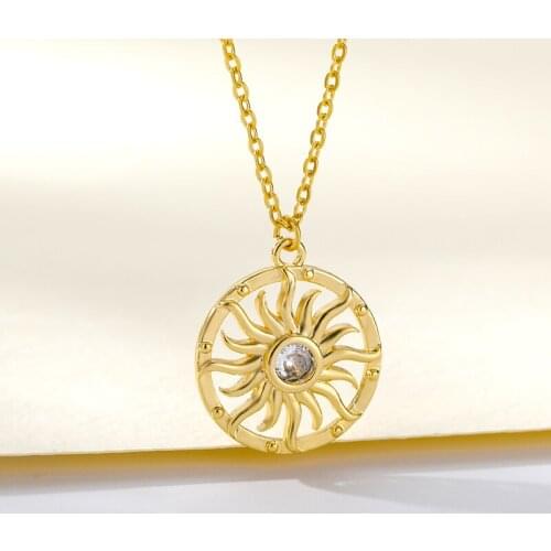 Sun Necklace For Women Zircon Stainless Steel Gold Charm Chain Tarot Round Sun Choker Pendant Neckalce Collar Jewelry Gift Femme