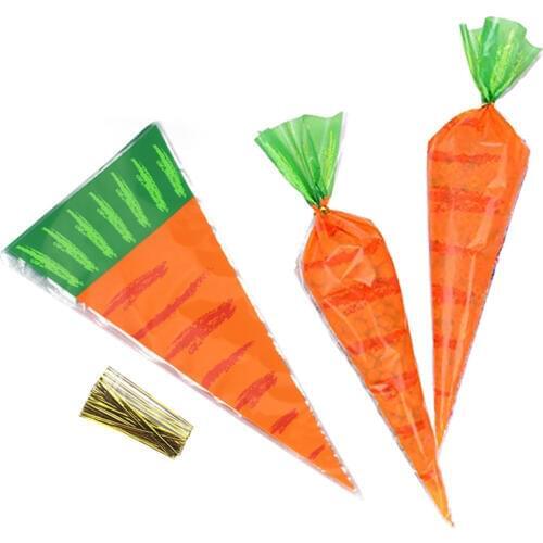 20pcs carrot candy bag rabbit plastic bag easter birthday party decorations kids cookies bag candy gift box party supplies