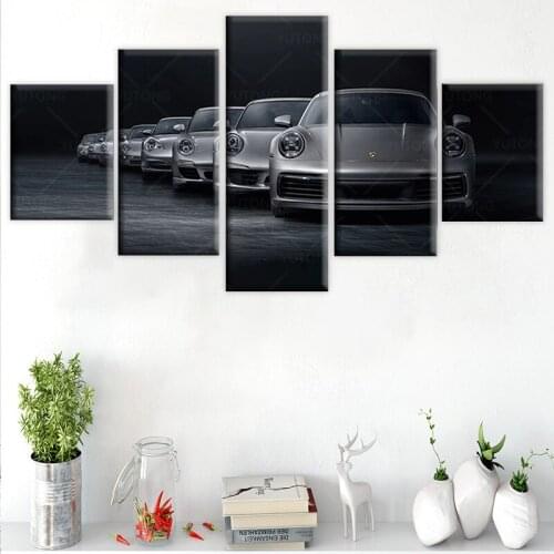 High-Definition 5 Pieces Luxury Car Poster Porsche 911 Sports Oil Painting Industrial Style Vintage Wall Iiving Room Exquisite