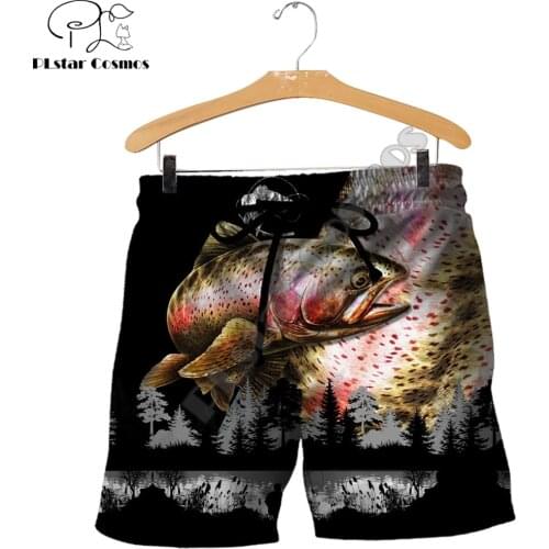 Cool Trout Fishing All Over 3D Printed Mens Shorts Unisex Streetwear Summer Beach Loose Shorts Casual Pants Polyester SDM07