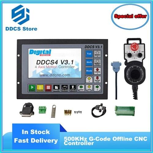 Special offer DDCSV3.1 3/4 Axis 500KHz G-Code Offline CNC Controller +NEW 4 axis Emergency Stop Electronic Handwheel MPG