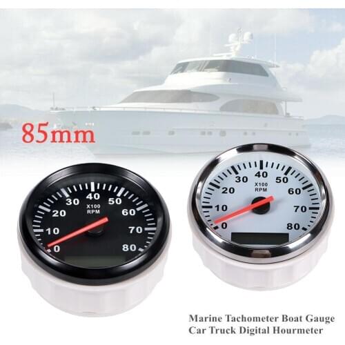 8K Boat Tachometer Marine Tacho Meter Gauge LCD Hourmeter 12V/24V 8000 RPM 85mm Boat Tachometer
