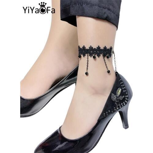 YiYaoFa Vintage Black Lace Anklet for Women Accessories Gothic Jewelry Lady Beach Anklet Bracelet Summer Foot Jewelry LA-47