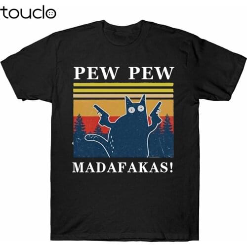 Funny Vintage Cat Pew Pew Madafakas Mens T Shirt Cat Lover Short Sleeve Tee