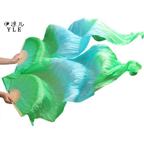 2018 New arrivals women silk belly dance fan veils of belly dance fans on sale Green+turquoise