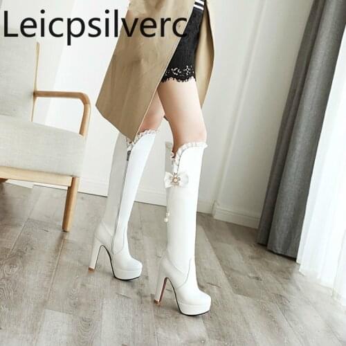 Womens Boots New winter fashion Round head butterfly Knot High heel High tube Womens shoes plus size 33-48 Heel Height 11.5cm