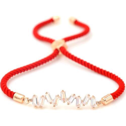 Pave Micro Inlay Women Geometric Irregular Zircon Charm Bracelet Red Thread Rope Lucky Gold Bracelets Adjustable Girl Jewelry