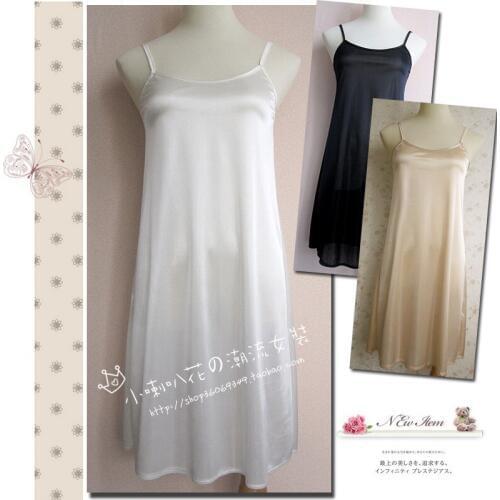 Womens black and white viscose medium long spaghetti strap basic full slip one-piece dress within slip female slik slip