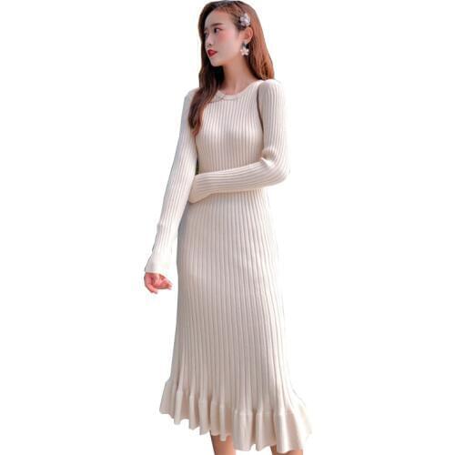 Women Long Knitted Sweater Dress Autumn Winter Elegant Vintage Long Sleeve Mermaid Dress Slim Pullover Sweater New Clothes Women