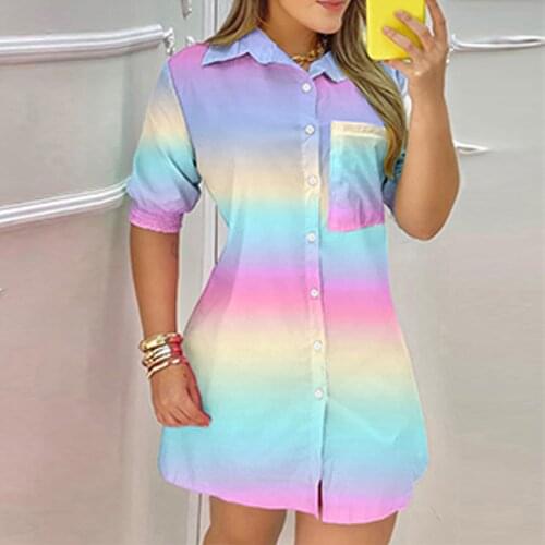 Casual Short Sleeve Shirt Dress Button Front Pocket Design Colorblock Dress Women Lapel Summer Dress 2021 Платье Летнее 40