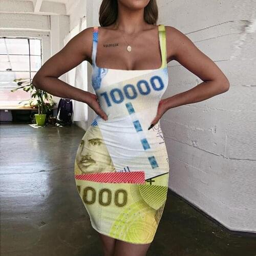 Giyu Brand Money Dresses Women Chile Ladies Dresses Harajuku Halter Sleeveless Colorful Bodycon Dress Vintage Vestido Sexy