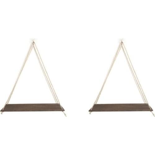 2PCS Wooden Rope Swing Wall Hanging Shelves Plant Flower Mounted Floating Wall Shelves Home Decoration Modern Design