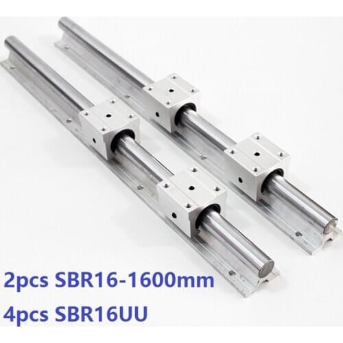 2pcs SBR16 16mm 1600mm support linear guide rail + 4pcs SBR16UU linear bearing blocks CNC router parts