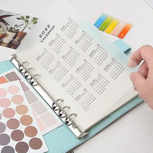 2022 Calendar PP Divider A5 A6 Loose Leaf Notebook Planner Index Sheet Binder Category Planner Filofax Inner Clip