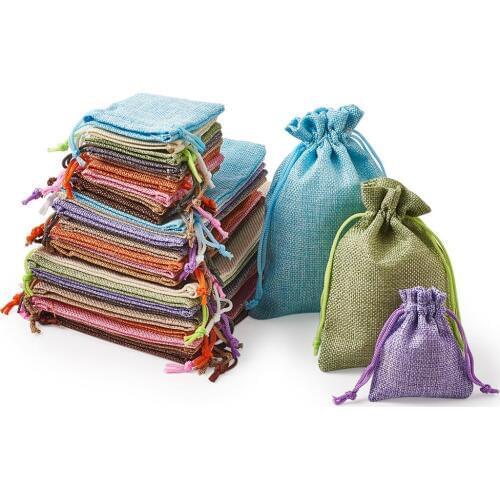 30pcs/set Burlap Packing Pouches, Drawstring Bags, Mixed Color