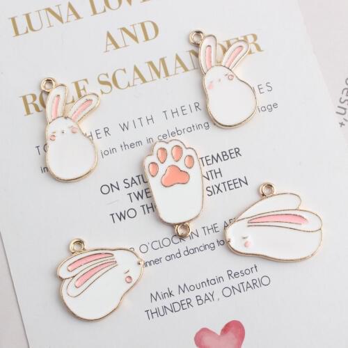4 Style Cute White Rabbit Pink Ear Charms Pendant For DIY Handmade Bracelet Necklace Jewelry Accessories Material