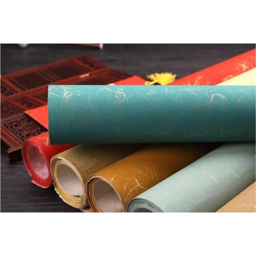 5 Sheet Archaize Gold Wire fiber Batik Six -foot Half-Raw Half-Ripe Calligraphy Competition Exhibition paper 48x180cm