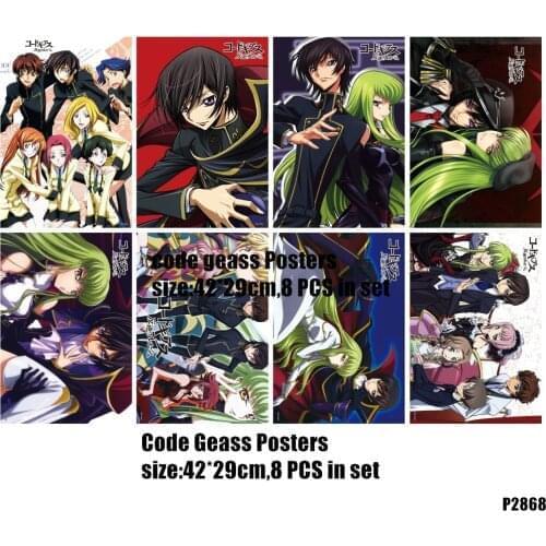 8 pcs/Lot Anime Toys Code Geass Posters ZERO knight of seven CC Includeded 8 Pictures Stickers Poster Size 42x29CM
