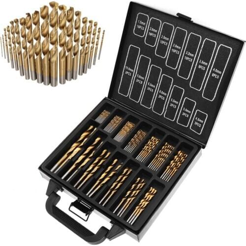 99pcs/lot 1.5MM - 10MM Titanium Coated Twist Drill Bit High Steel for Woodworking Plastic And Aluminum HSS Drill Bit Set