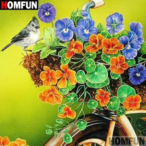 HOMFUN 5D DIY Diamond Painting Full Square/Round Drill "Bird flower" 3D Embroidery Cross Stitch gift Home Decor A08132